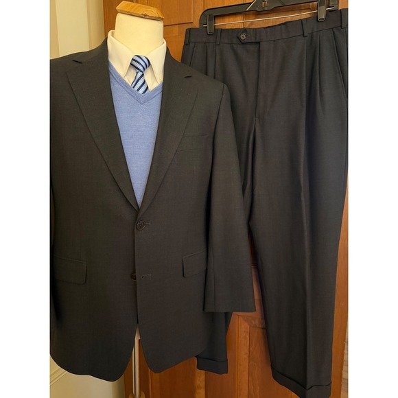 Brooks Brothers 346 Stretch Suit Mens‎ 40R Gray Wool 2-PC Set Jacket Pants 34x28